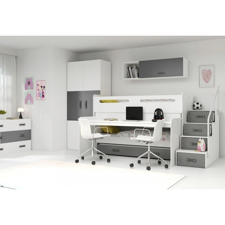 Trojlôžková poschodová posteľ Max1 200x80cm bielo sivá